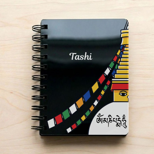 Personalized A5 Acrylic Spiral Notebook with Boudhanath Stupa Design