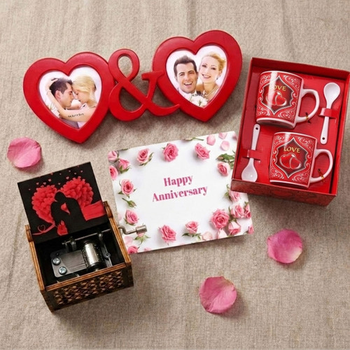 Anniversary Gift Combo with Mugs, Photo Frame & Romantic Melody Box