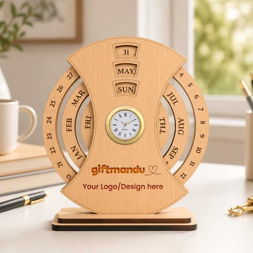 Custom Logo Engraved Wooden Perpetual Calendar & Clock SK-3126