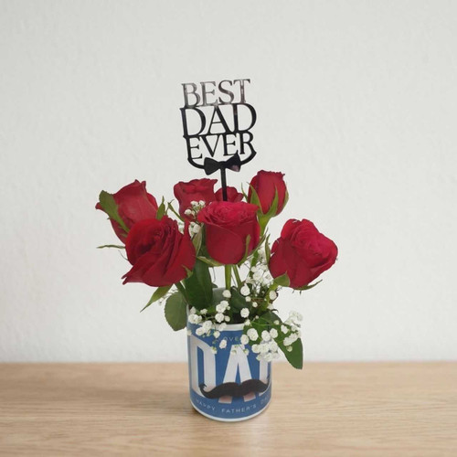 Best Dad Ever Roses & Mug Gift Combo With Topper SK-3130