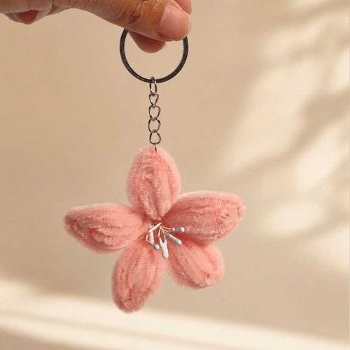 Pink Fuzzy Lily Flower Keychain SK-3133