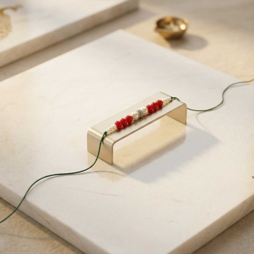Traditional Rakhi with Silver Charm & Pearl Detailing RK-11