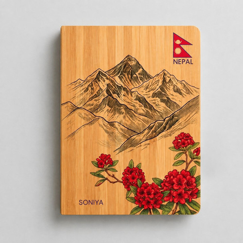 Custom Wooden Diary with Himalayan Design