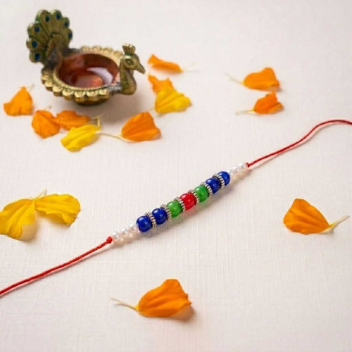 Vibrant Pearl & Multicolor Bead Rakhi for Raksha Bandhan RK-15