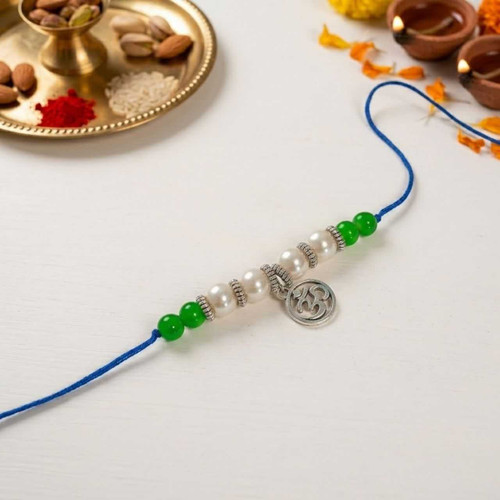 Raksha Bandhan Special Om Rakhi with Green Beads RK-18