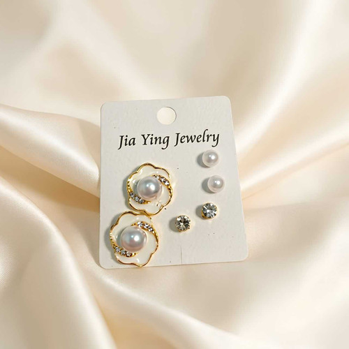 Trio Stud Earring Set – Pearl, Floral & Crystal Designs JR-411