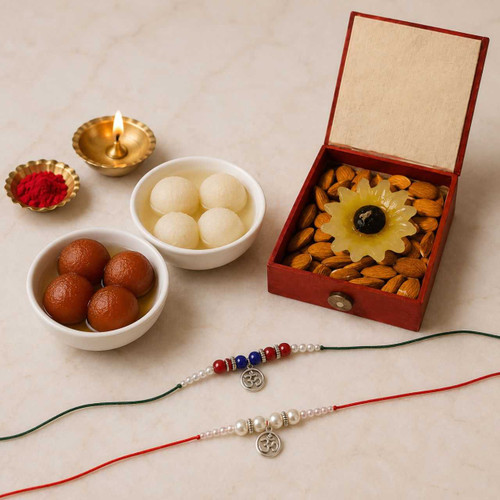 Om Rakhi & Sweet Celebration Gift Set DKG-1070