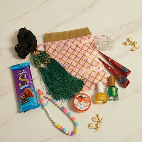 Festive Women’s Gift Set – Personalized Charm, Mehendi & Beauty Kit SK-3149