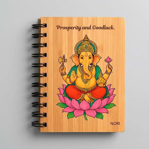 Sustainable A5 Wooden Cover Diary with Ganesh Design & Personalized Name JNK-7432