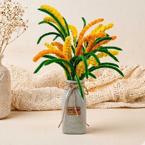 Artificial Yellow & Orange Wheat & Green Foliage in a Vase JNK-7441