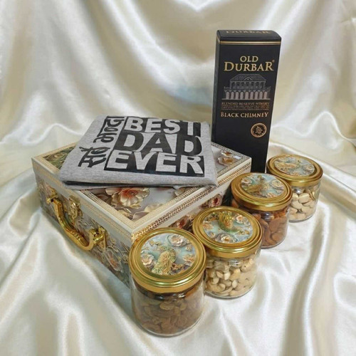 Best Dad Ever T-Shirt with Whisky 750ml & Dry Nuts Gift Box JNK-7445
