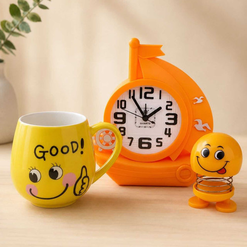 Good Day Mug, Sailboat Alaram Clock & Smiley Decor Set JNK-7452