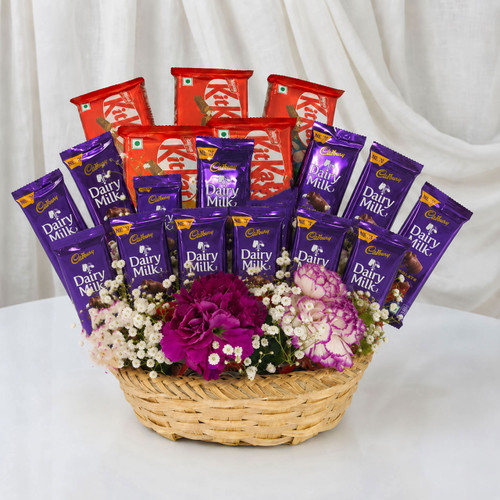 Chocolates & Carnation Flowers Gift Basket