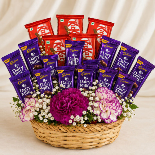 Chocolates & Carnation Flowers Gift Basket