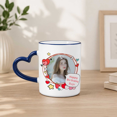 Personalized Birthday Photo Mug with Heart Handle SK-3232