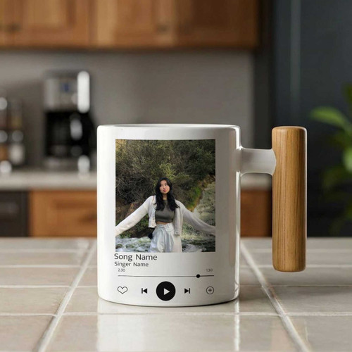 Personalized Music Detail & Photo Printed Wooden Handle Mug SK-3233