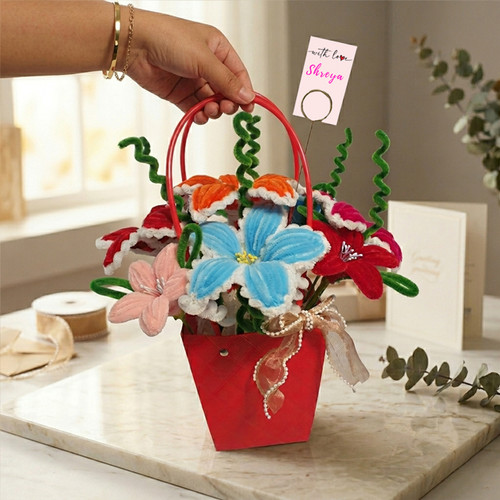 Decorative Multi-Color Fuzzy Flower Gift Bag