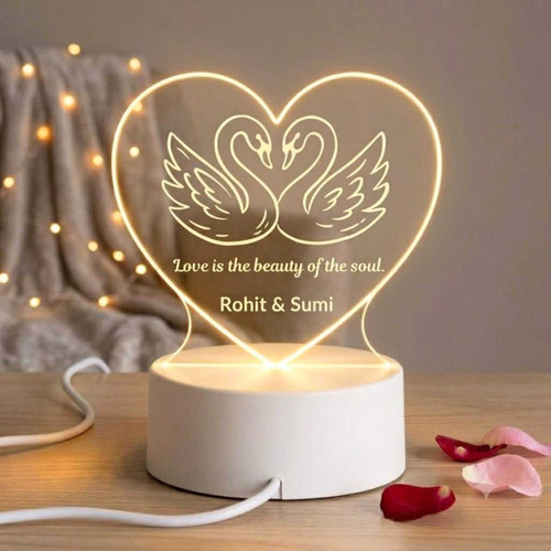 Couple Swan Design Personalized 3D Acrylic LED Lamp with USB Cable JNK-7463