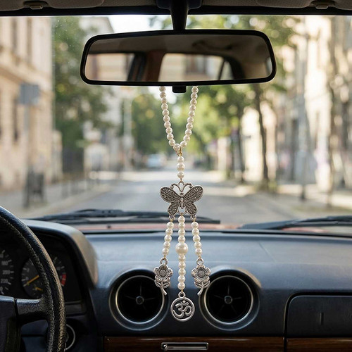 Butterfly & Om Pearl Beaded Hanging Car Charm DKG-1137