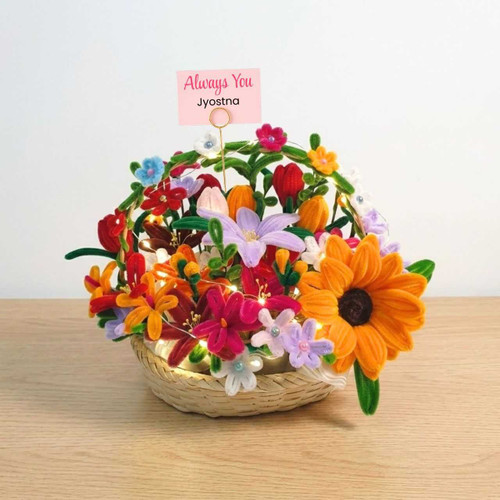 Fuzzy Flowers & Fairy Lights Gift Basket JNK-7468