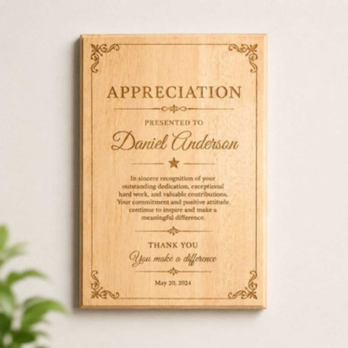 Appreciation Wooden Board with Name & Message Engraved- A4 Size AM-386