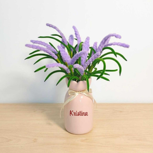 Personalized Handmade Fuzzy Lavender Flower Vase Gift SK-3253