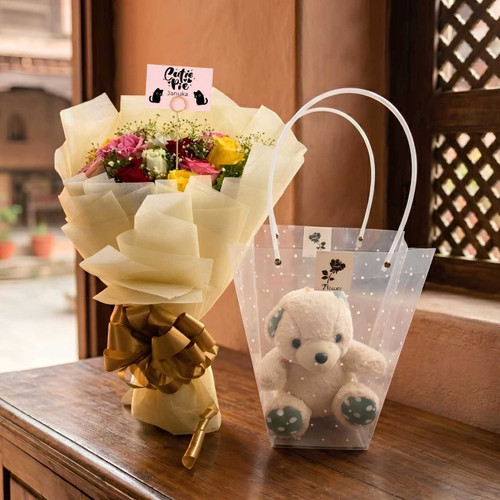 Cutie Pie Teddy & Fresh Rose Bouquet Gift Hamper SK-3256