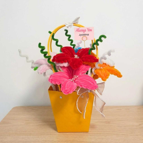 Personalized Happiness Fuzzy Flower In Basket SK-3261