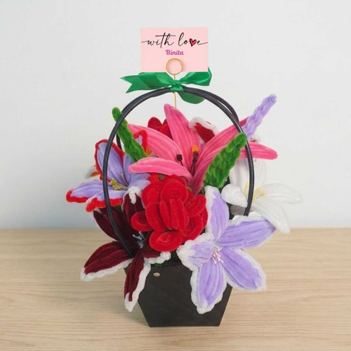 Fuzzy Lily & Red Rose Bag with Customized Name Card JNK-7480