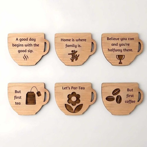 Set of 6 Wooden Teacup Shape Coasters SK-3268