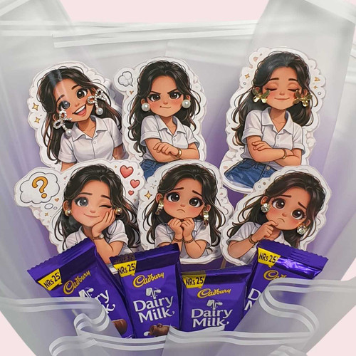 Cute Girl Sticker Earring With Chocolate Gift Bouquet SK-3276