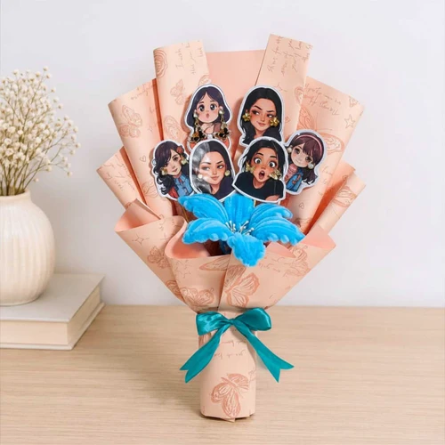 Cute Earrings & Blue Fuzzy Flower Gift Bouquet SK-3279
