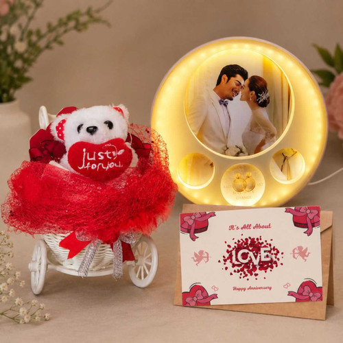 Anniversary Gift With LED Photo Frame, Teddy & Card JNK-7488