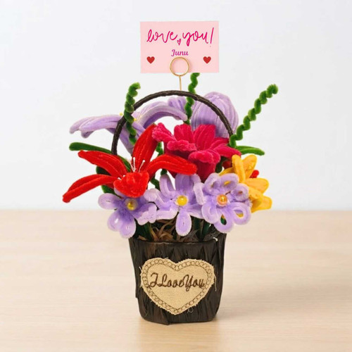 Romantic Fuzzy Flowers Bouquet With Greeting Card SK-3292