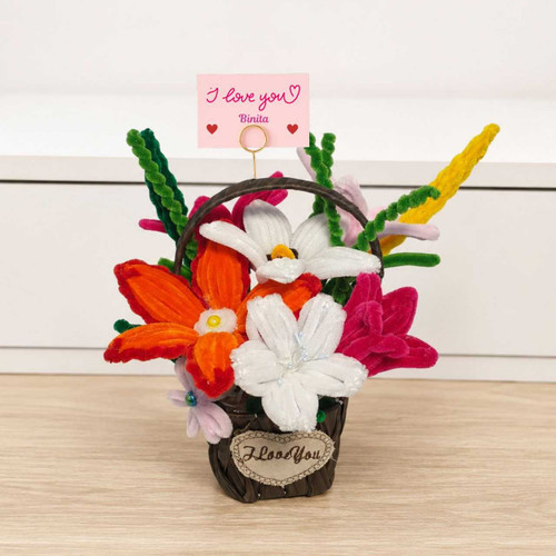 Handcrafted Fuzzy Floral Love Basket JNK-7492