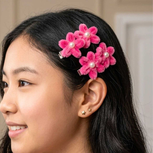 Cute Daisy Fuzzy Flower Hair Pins with Pearl HC-308