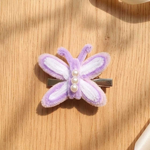 Cute Butterfly Design Fuzzy Hair Clip with Pearls HC-320