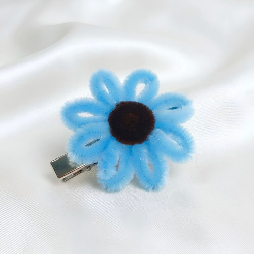 Handmade Blue Fuzzy Flower Hair Pin