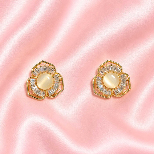 Floral Cat's Eye Stud Earrings JR-454