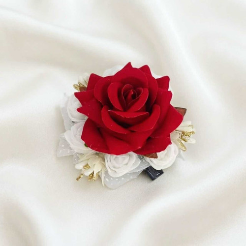 Red & White Rose Hair Clip HC-328