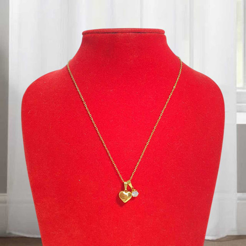 Gold Heart & Crystal Charm Necklace JL-131