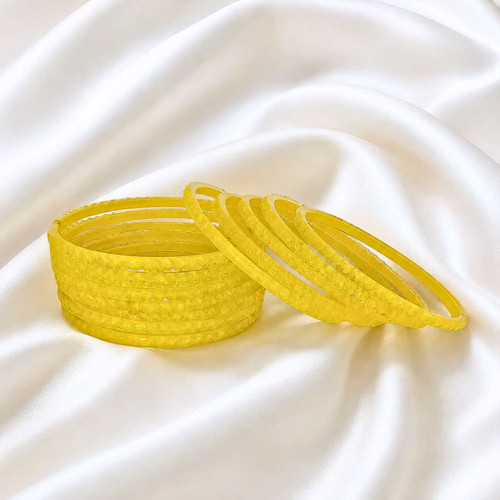 1 Dozen Yellow Bangles Chura Medium Size (2-4) SRW-9039