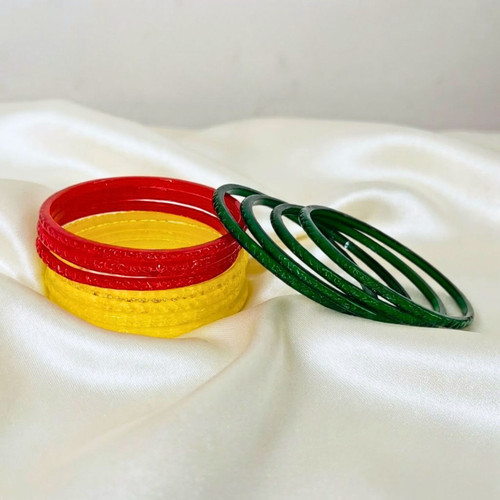 Traditional Red, Yellow & Green Bangles Set of 12