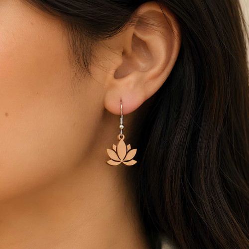 Wooden Lotus Drop Earrings JR-474