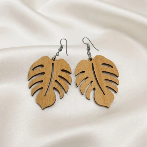Monstera Leaf Wooden Earrings
