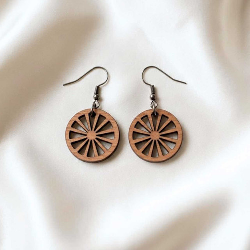 Wheel-Design Wooden Earrings JR-476
