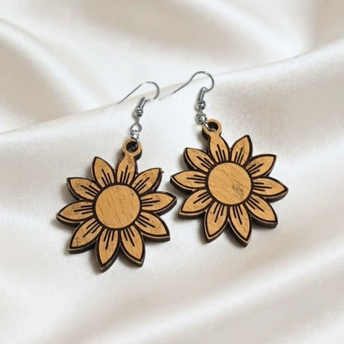 Sunflower Wooden Drop Earrings