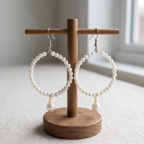 Beaded Pearl Hoop Earrings JR-467