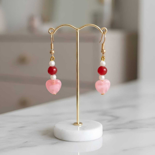 Pink Heart Dangle Earrings JR-469
