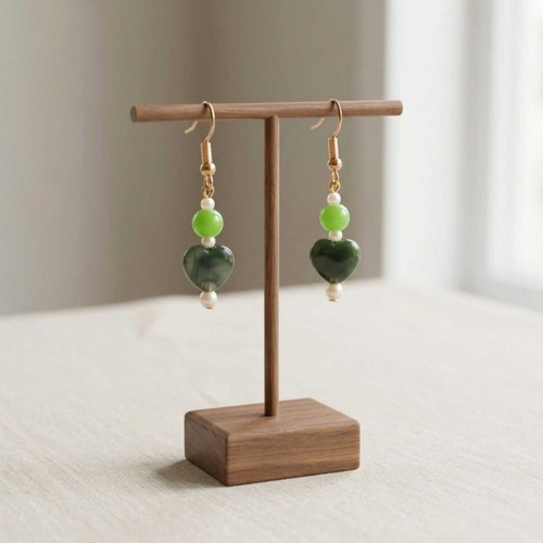 Green Heart Dangle Earrings JR-471